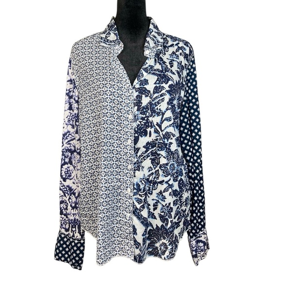 Cino Tops - Cino Bottom Down Shirt Patterned Blue Size Medium​